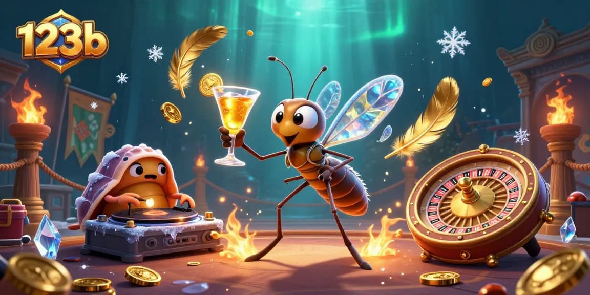 Experience thrilling gameplay with 123b's vibrant casino mascot, golden roulette, and DJ!