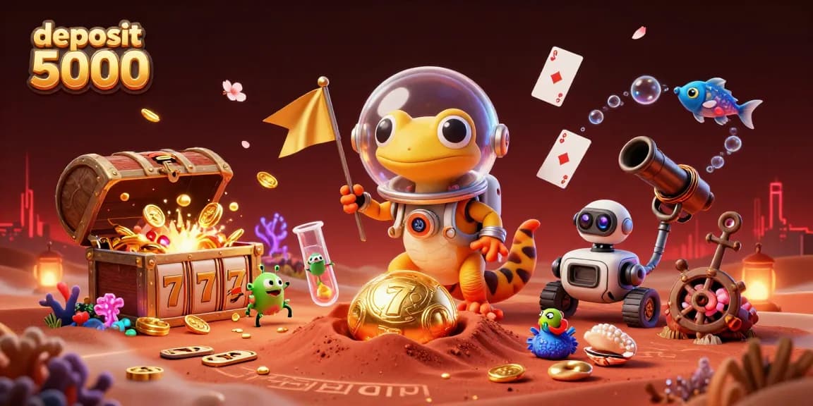 Experience winning big with deposit 5000 in an exciting online casino adventure illustrated in a vibrant scene.