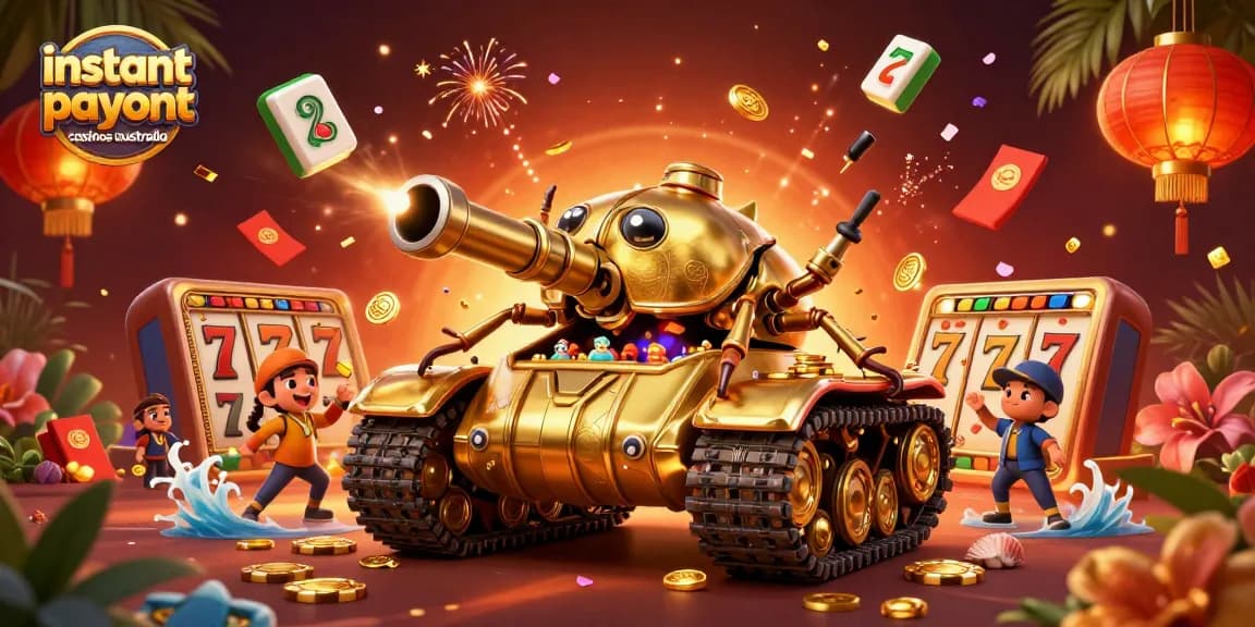 Experience instant payout casinos Australia with an imaginative 3D casino scene featuring a unique beetle tank.