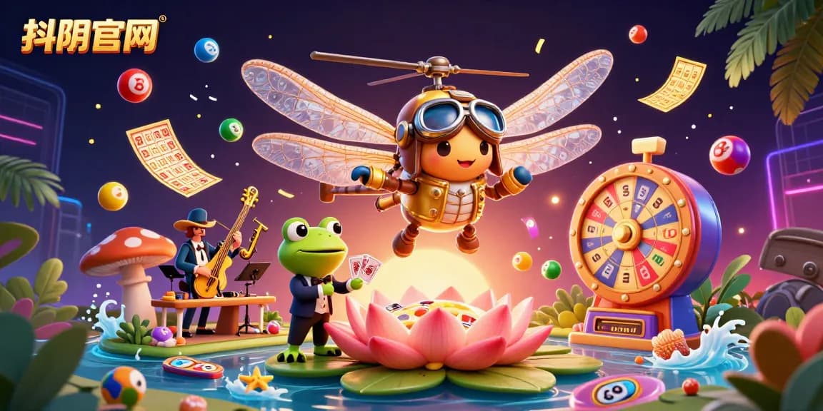 Engage with 抖阴官网 through exciting casino action featuring vibrant lottery elements and characters in a lively scene.