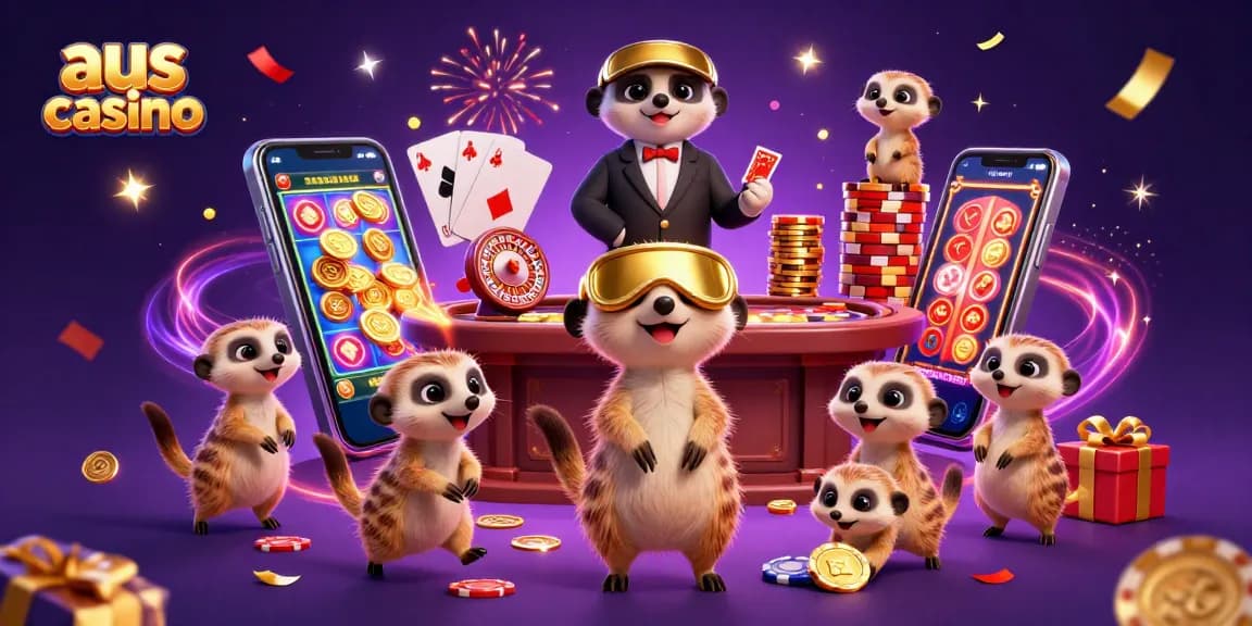 Engage with aus casino games as playful meerkats run an exciting gambling operation.