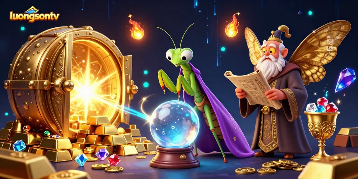 Experience high-stakes gaming with luongsontv's vibrant fantasy scene featuring a fortune teller and gems.