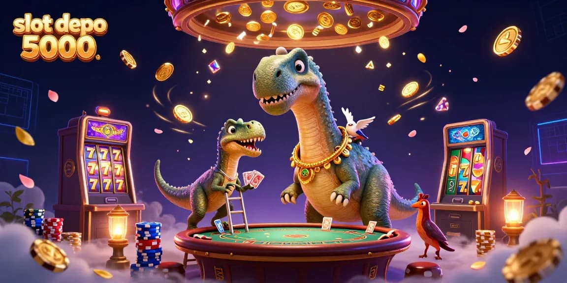 Engage with thrilling slot depo 5000 action featuring a giant brontosaurus and dynamic casino elements.