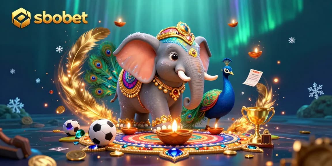 Bet on sbobet with an exciting sports betting scene featuring a vibrant elephant and peacock.