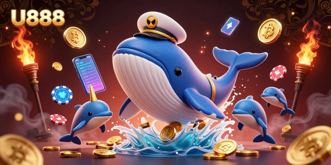 Play and win big with U888 in a vibrant underwater casino scene filled with crypto treasures.