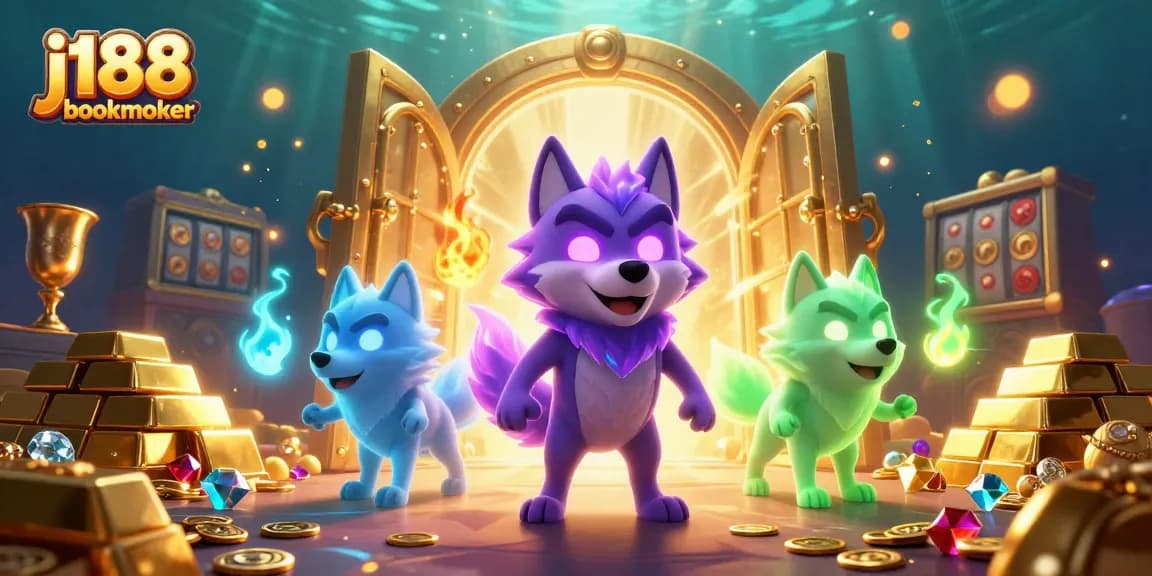 Play slots at j188 bookmaker with animated wolves and dazzling treasure.