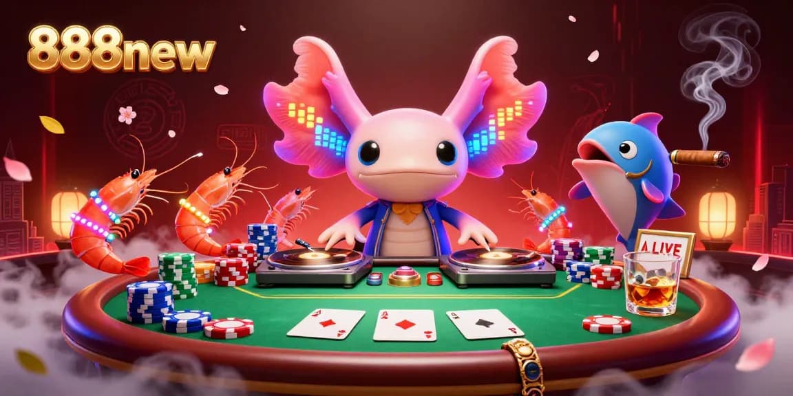 Join the excitement of 888new with a vibrant casino scene featuring dynamic characters in action.