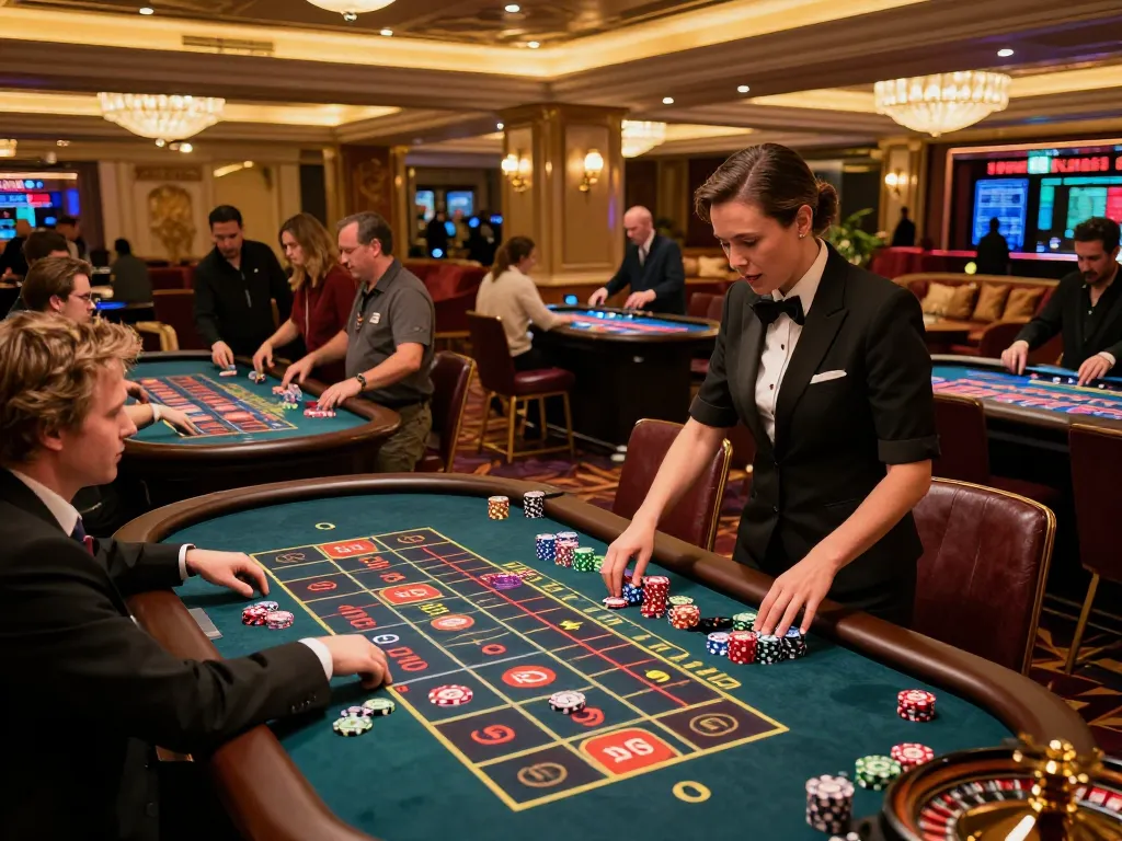 Players engaging in thrilling roulette gameplay at a luxurious casino, showcasing excitement of 789 betting
