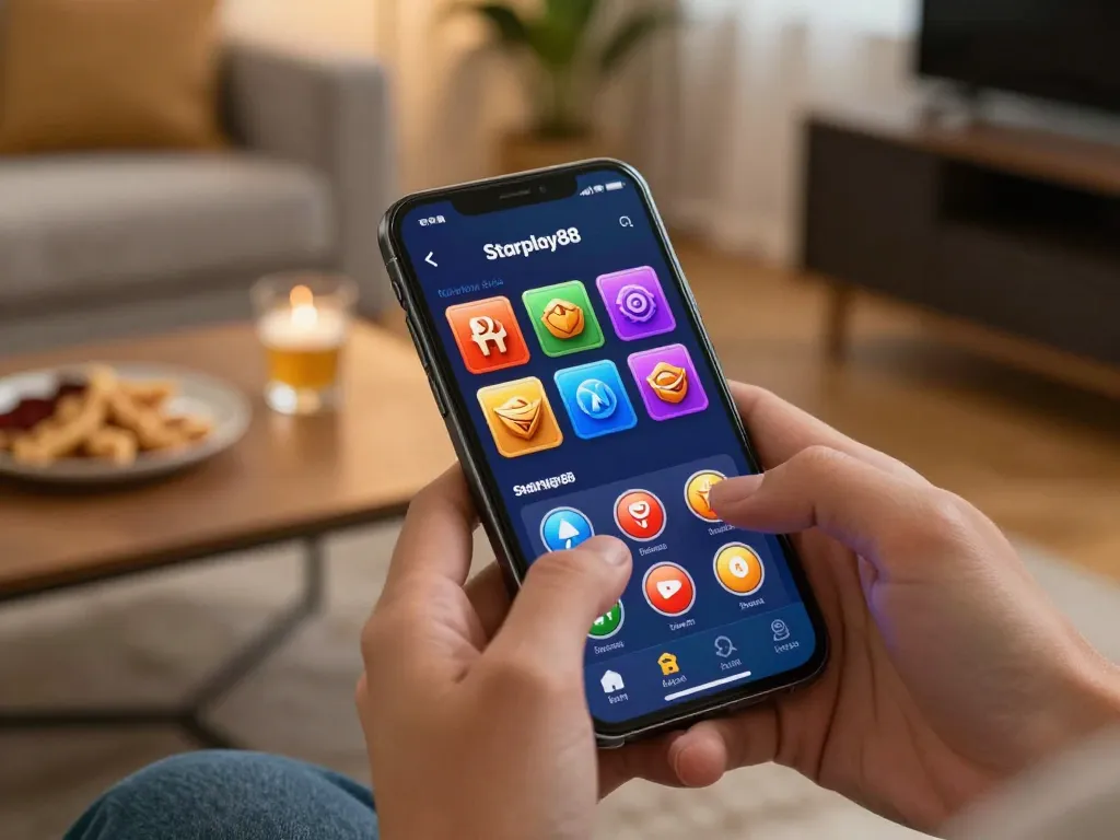 Aplikasi mobile tjroeng menampilkan permainan menarik di smartphone dalam suasana rumah yang nyaman, menyoroti pengalaman bermain yang ramah pengguna.