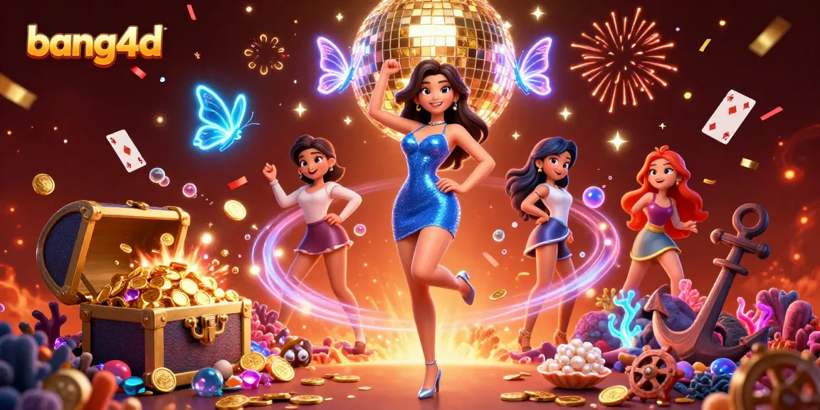 Experience vibrant gaming action with bang4d, featuring a glamorous casino scene overflowing with treasures.