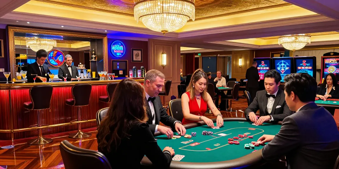 iwin casino scene with players at poker table in luxury setting
