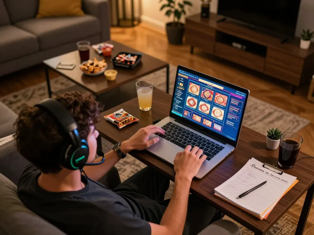 Engaging in online gaming at home with rr88, showcasing strategic gameplay and cozy atmosphere