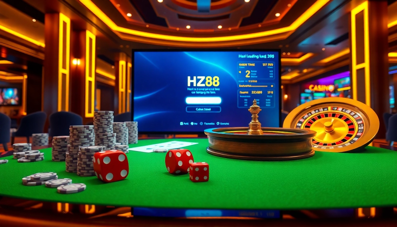 Professional gambler logging in at HZ88 đăng nhập digital casino with chips and roulette wheel
