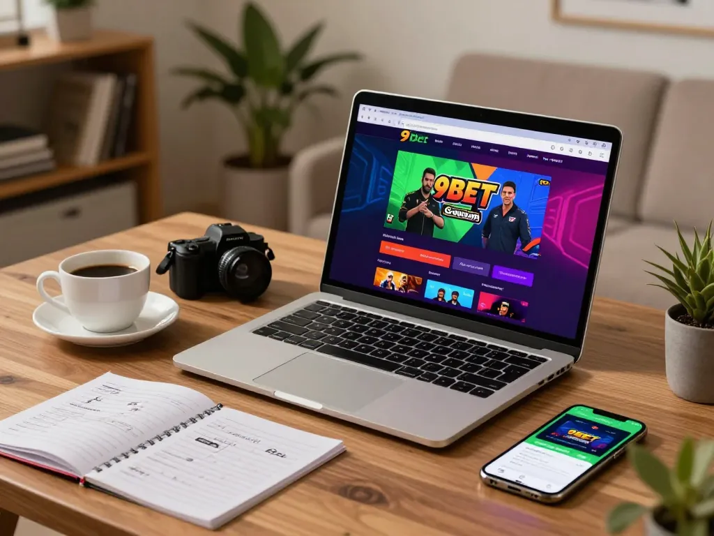 Engaging online gaming scene featuring 9bet app on a laptop in a cozy environment, highlighting strategic play.