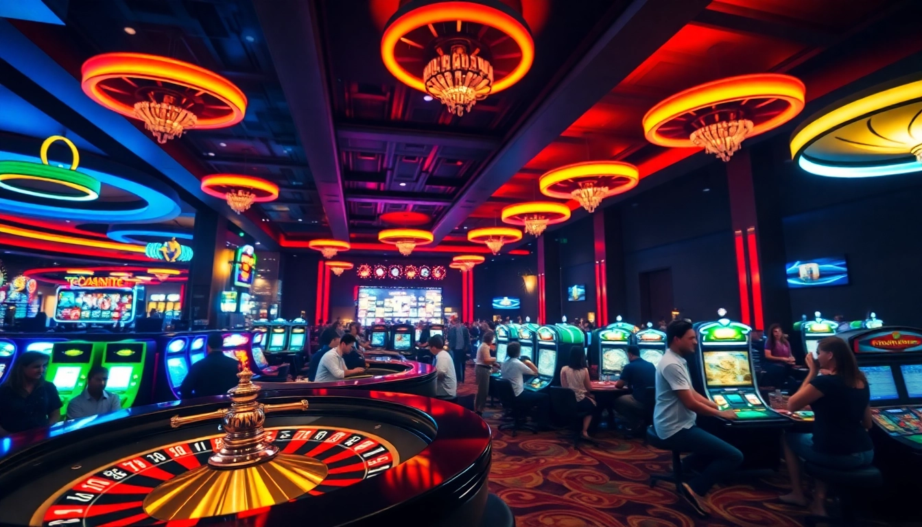 Engage with top casinos featuring vibrant roulette wheels and lively players in an exciting indoor setting.