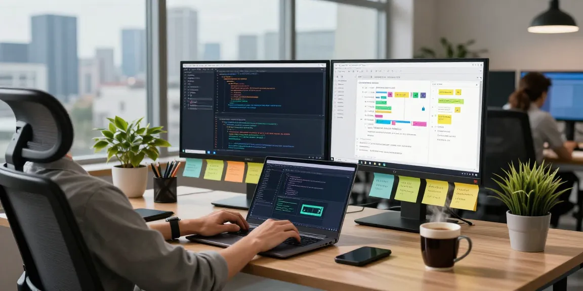 Dynamic coding workspace of a developer at telegraimin.com showcasing teamwork and creativity in 2026.