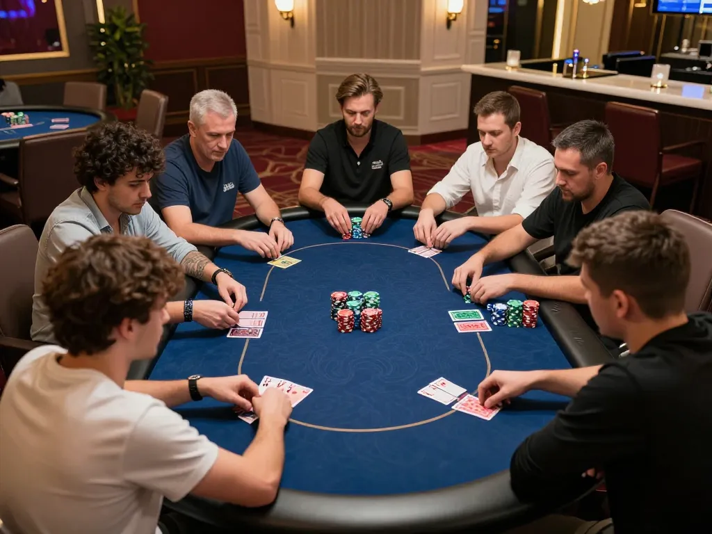 Players enjoying a thrilling poker game experience at 8day casino, showcasing strategic gameplay and social interaction.