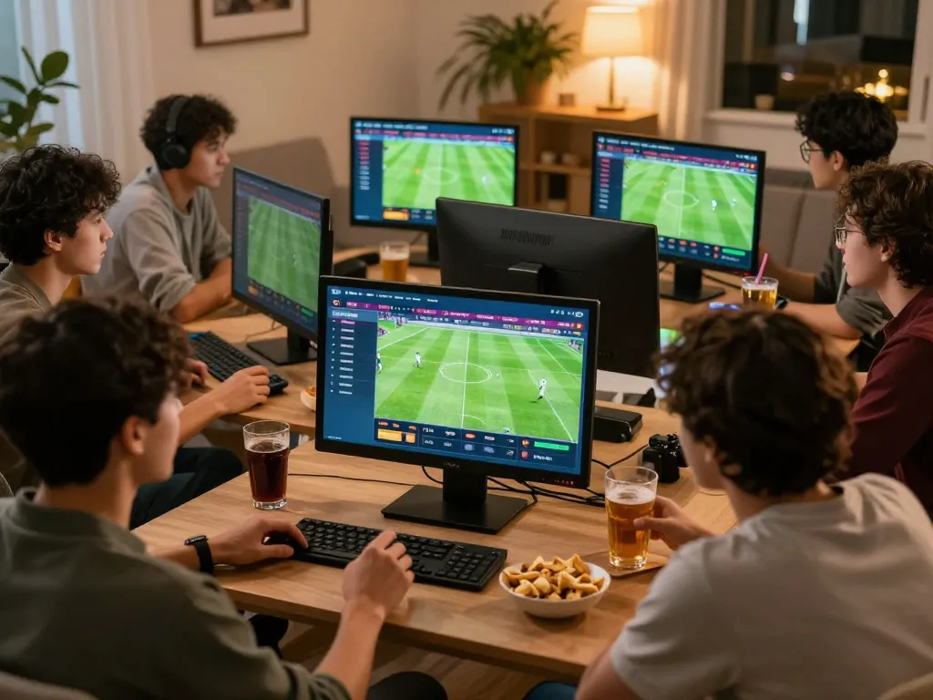 Players engaged in online sports betting via 888b app during a crucial soccer match.