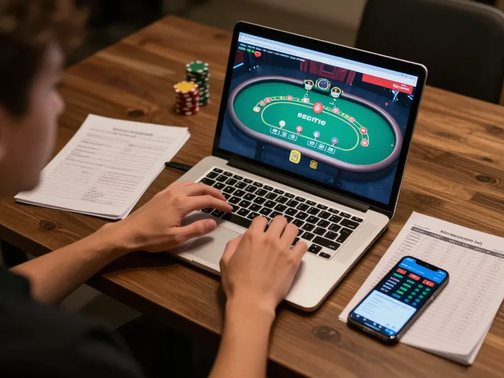 Engaging in strategic poker gameplay on luck8com, capturing the excitement and responsible gaming atmosphere