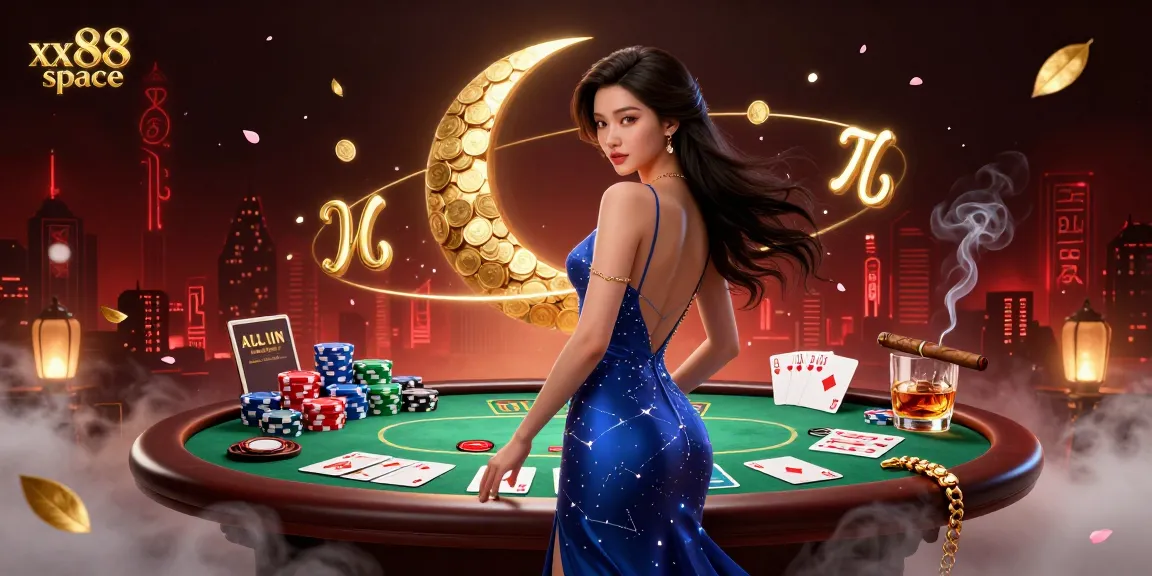 Experience thrilling gameplay at xx88 space with a stunning 3D casino scene featuring poker elements and a captivating Asian character.