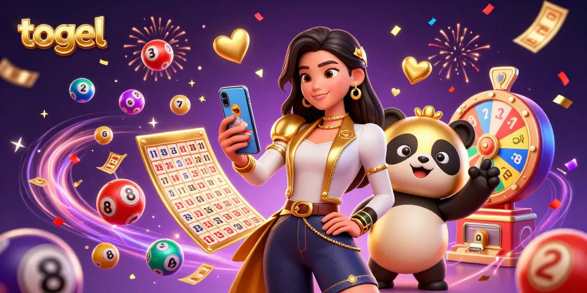 Engage in exciting togel games with an energetic character scene showcasing vibrant lottery elements.