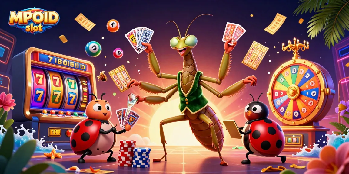 Engage with MPOID slot surrounded by vibrant casino elements, showcasing dynamic gaming action.