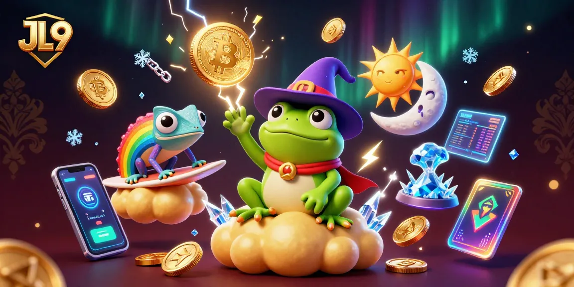 Experience the thrilling excitement at JL9 with a whimsical 3D illustration depicting a storm of gold and crypto coins.