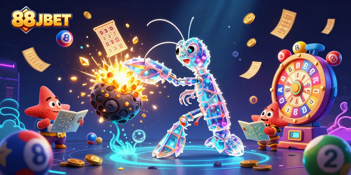 Engage with 88JBET in a vibrant 3D galactic casino world filled with lottery balls and golden rewards.