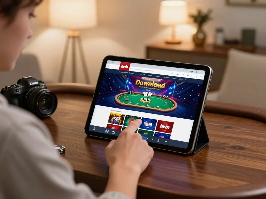 Play poker online with llwin Download, enjoying a vibrant gaming interface in a cozy setting.
