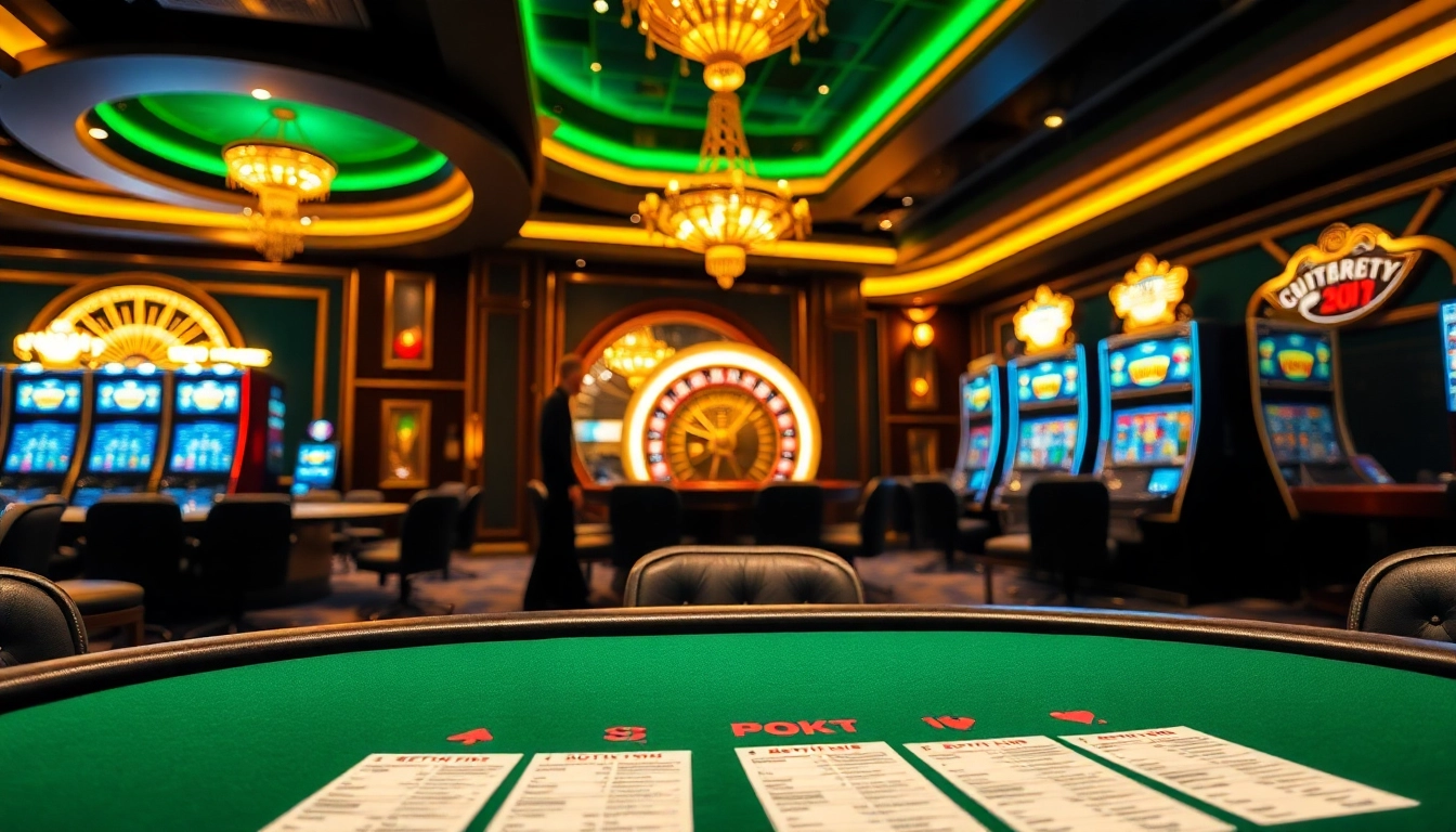 Betting slips showcasing kèo bóng đá amidst an elegant casino scene with poker and roulette elements.