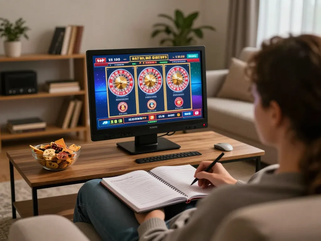 Playing at Canada online casinos during a cozy evening at home, engaging with live casino games.