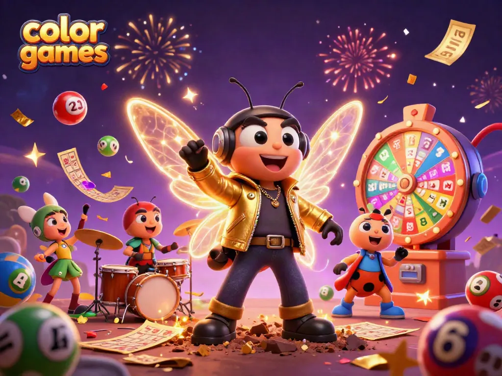 Engage in thrilling color games with an electrifying 3D casino scene featuring vibrant lottery elements.