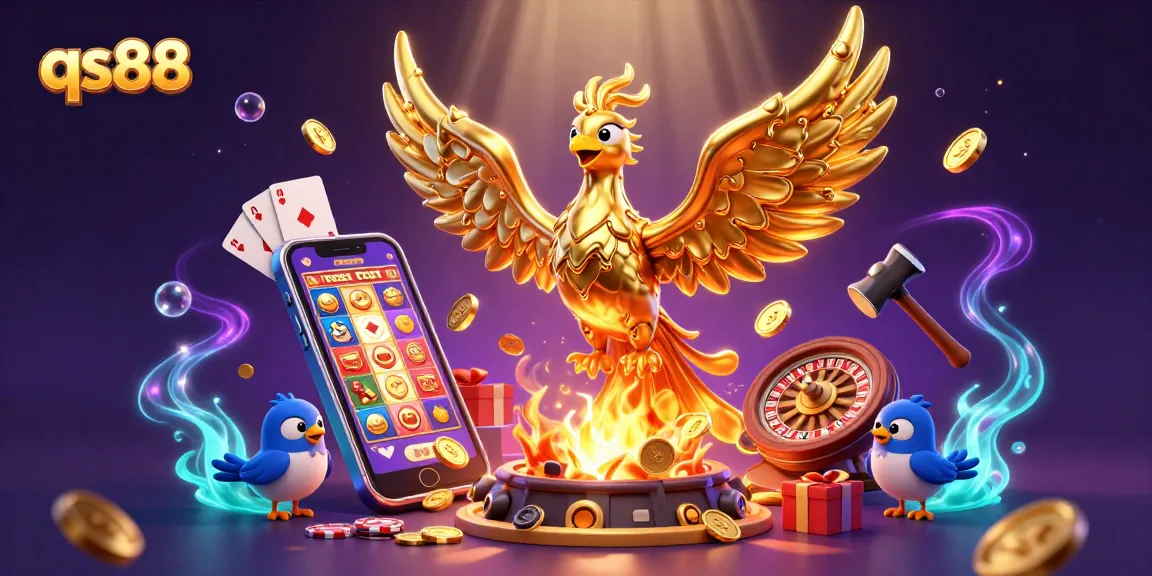 Experience endless winning opportunities with qs88 in a vibrant casino scene featuring a golden phoenix.