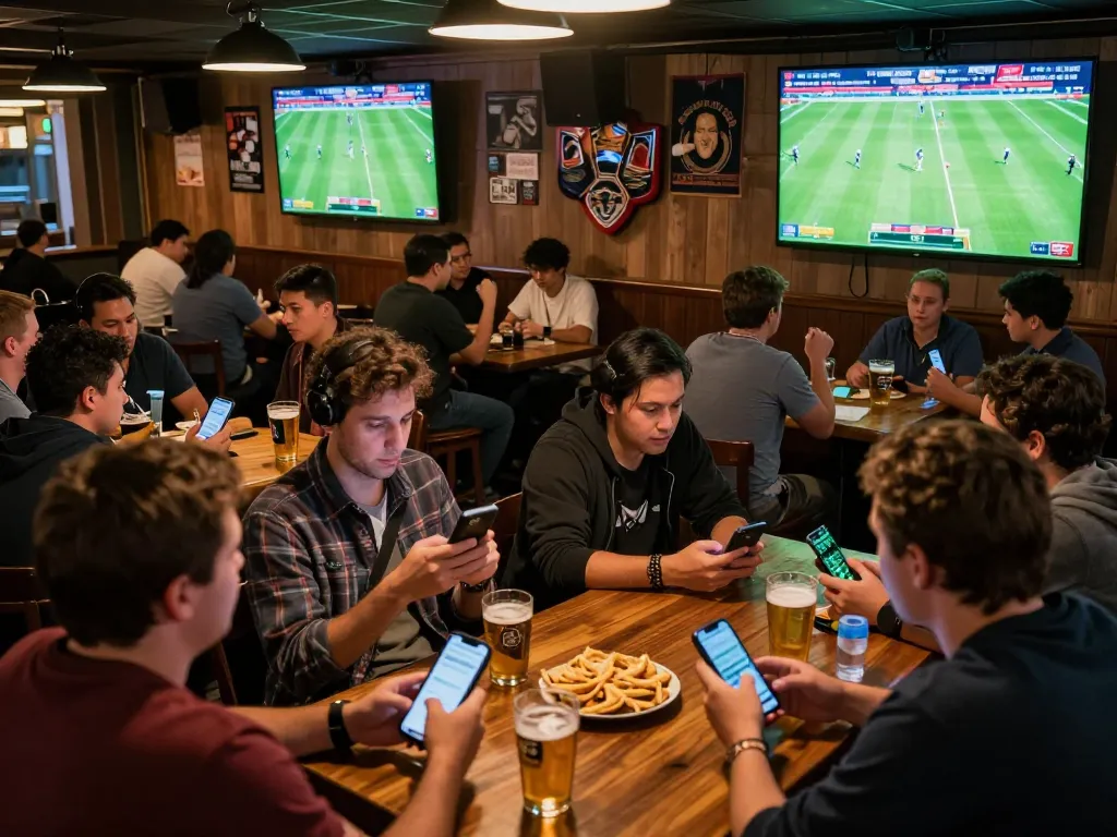 Engaging in sports betting at a lively venue while checking kèo nhà cái on mobile apps.