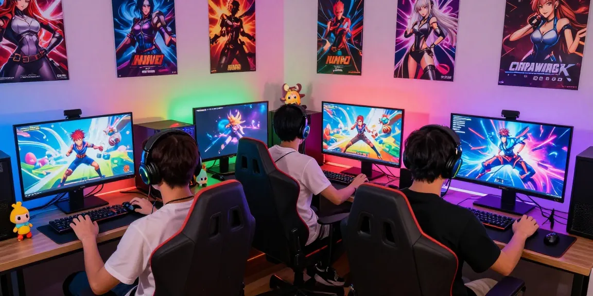Players engaged in exciting hentai games online with vibrant visuals and gaming accessories.