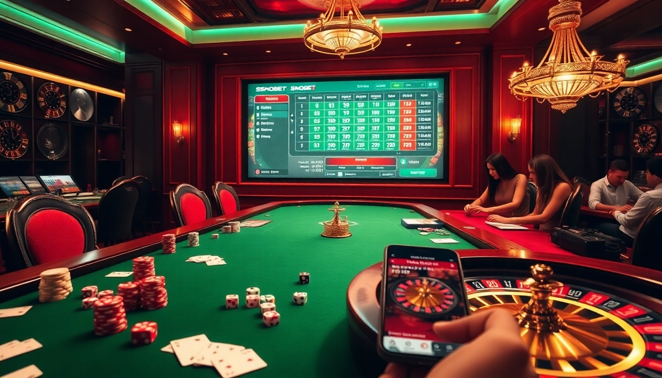 Spectators engaging with sbobet link alternatif on a vibrant online gambling table, showcasing excitement in a casino.