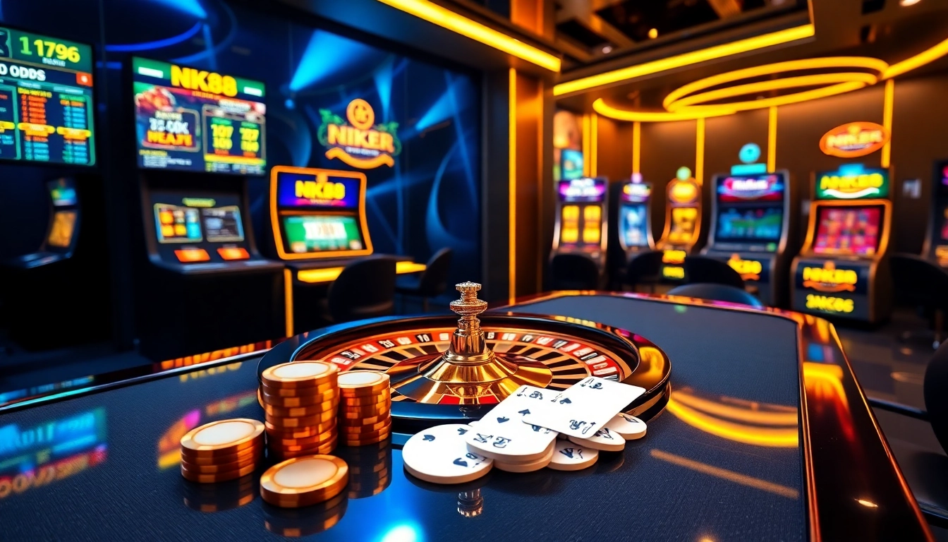 NK88 online casino interface displaying strategic poker betting and dynamic roulette wheel action