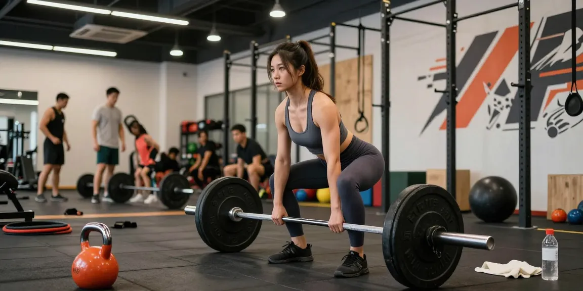 Frau hebt Gewichte im Fitnessstudio Anabolika Shop Deutschland und zeigt eine ernsthafte Fitness-Trainingsatmosphäre.
