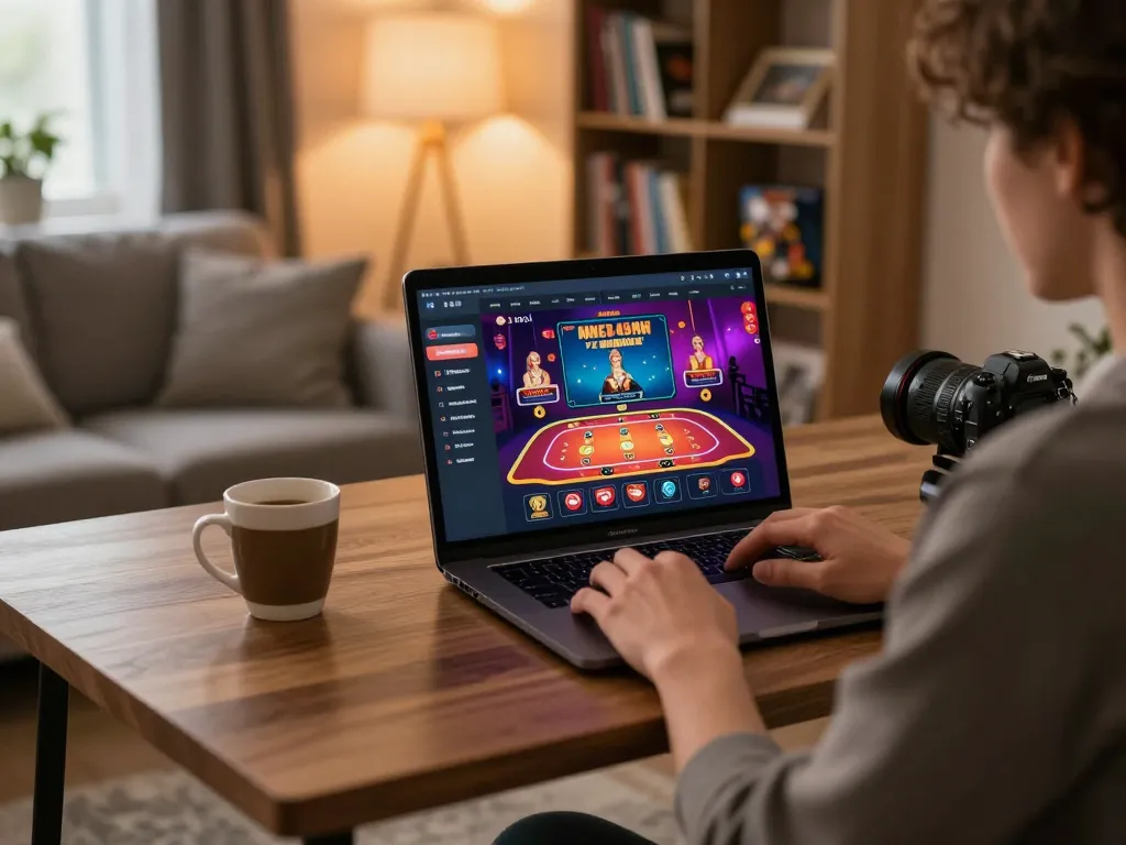 Engaging gameplay at a Casino Online setup showcasing live dealer games on a laptop
