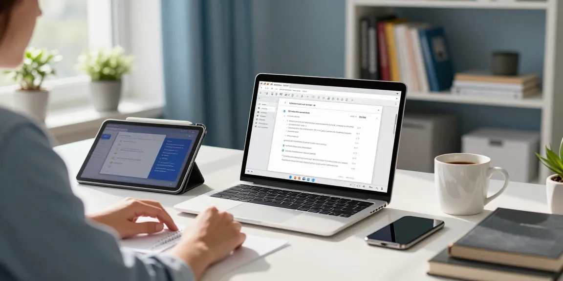 WPS Download in modern home office with active document editing on laptop and serene workspace settings.