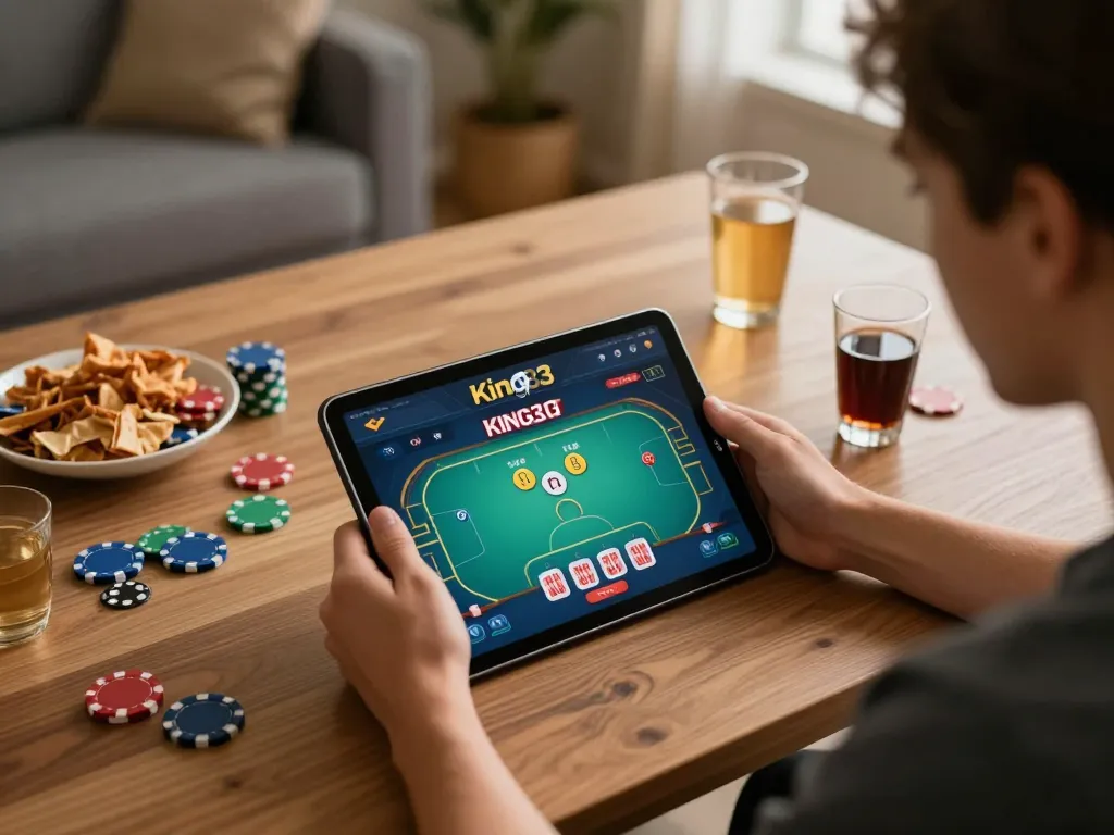 Player strategizing on king33 app while enjoying a cozy home gaming atmosphere.