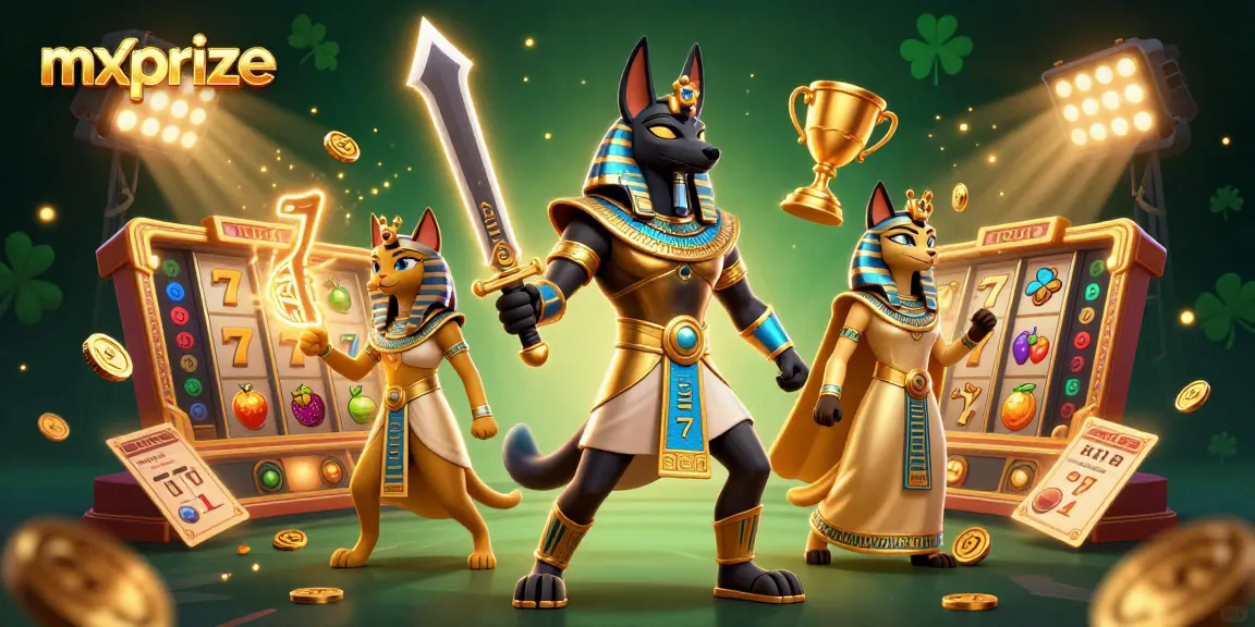 Experience winning with mxprize's immersive slot games featuring Anubis and Bastet in vibrant action.