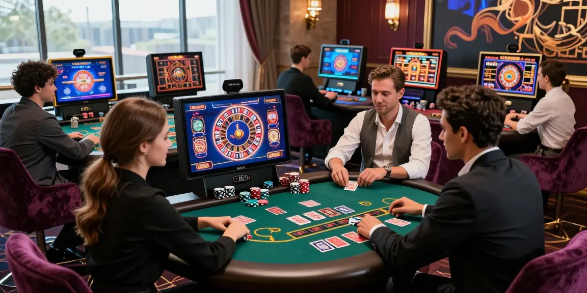 Engaged players enjoying various games at credit card casinos in a luxurious virtual setting.