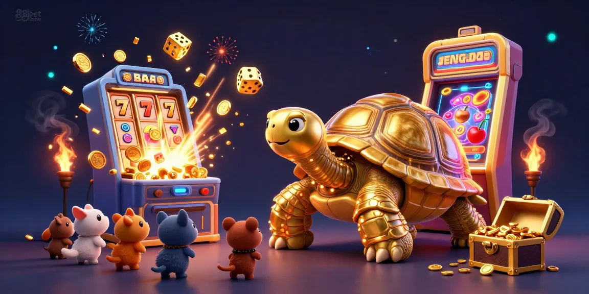 Experience excitement at 88jbet com with a vibrant gaming scene featuring a colossal golden tortoise and dynamic slot games.