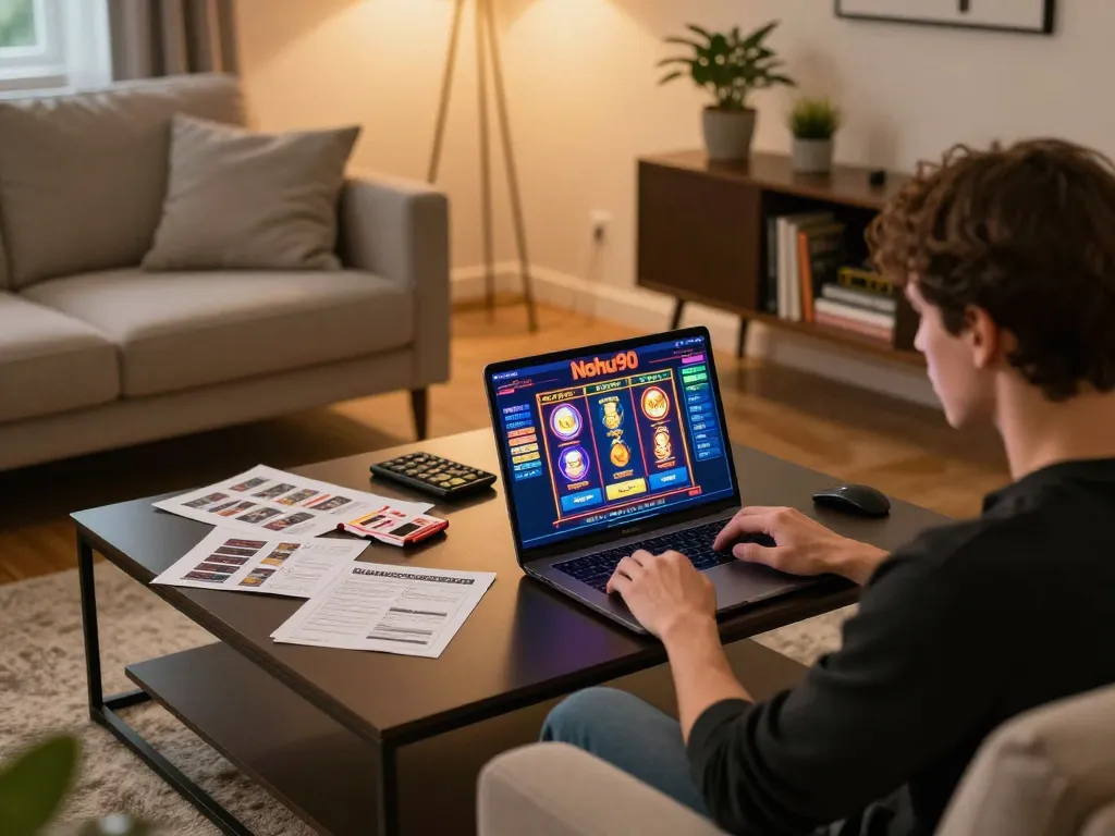 Nohu90 online gambling experience at home with vibrant slot games and strategy notes