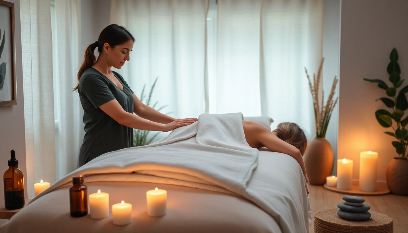 Relaxing 동탄출장마사지 scene with a young therapist performing a calming massage.