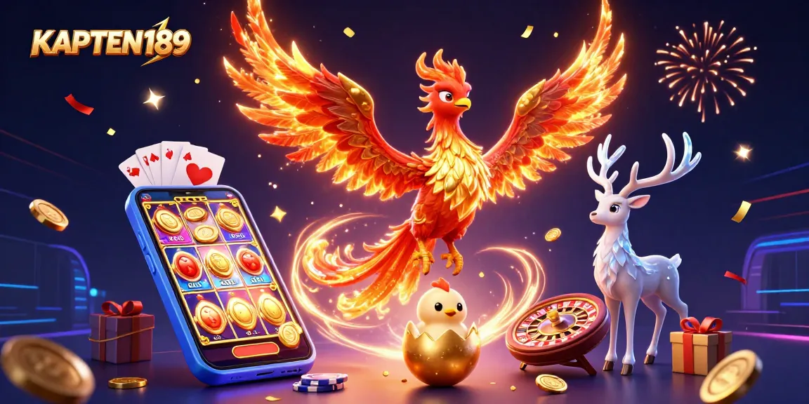 KAPTEN189 merayakan kemenangan dengan ilustrasi konsep 3D kartu dan slot yang mendebarkan.