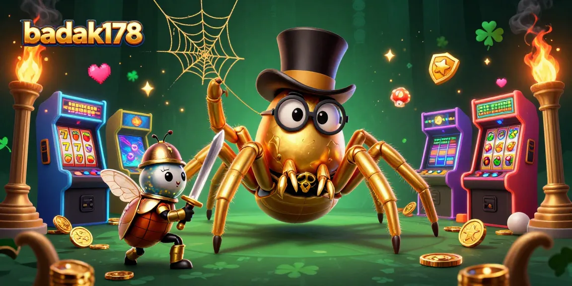 Engage with badak178 in this vibrant casino scene featuring a golden tarantula and beetle knight.