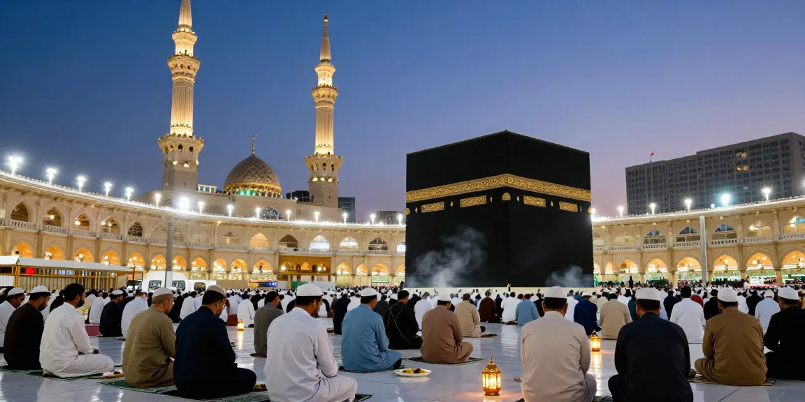 Umroh Full Ramadhan: Spiritual journey at Masjidil Haram during vibrant Ramadan, travel guide to sacred experiences.