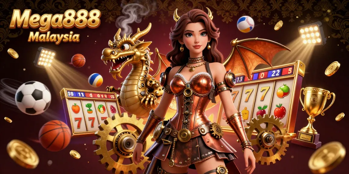Experience thrilling gameplay with Mega888 Malaysia, featuring vibrant slot reels and dynamic gaming elements.